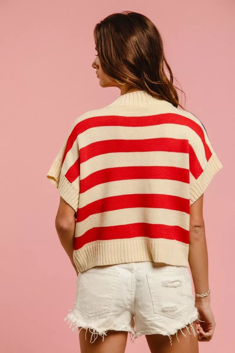 BiBi Star Patches American Flag Sleeveless Sweater