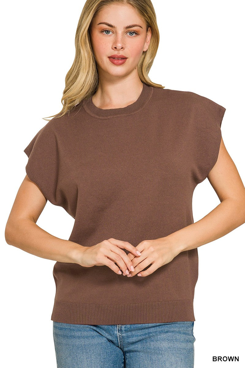 Zenana Viscose Round-neck Short Sleeve Sweater
