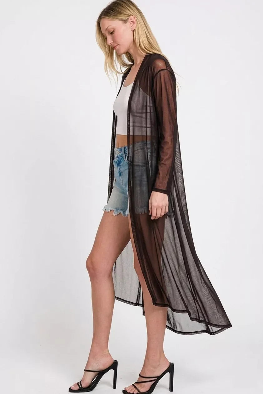 Zenana Mesh Open Front Cardigan