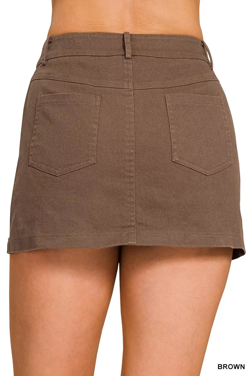Zenana Cotton Twill Lined Mini Skirts