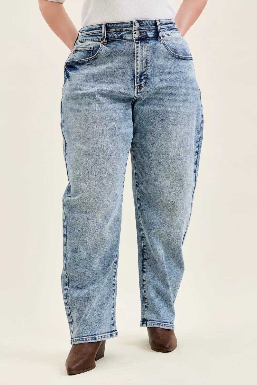 Judy Blue Full Size High Waist Marlow Arc Leg Jeans with Double Waistband Plus Size