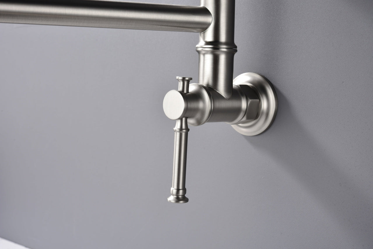 Wall mounted Pot Filler Faucet, Modern Brass Pot Filler Two-Attachment Wall Mount Folding Kitchen Pot Filler Swing Arm