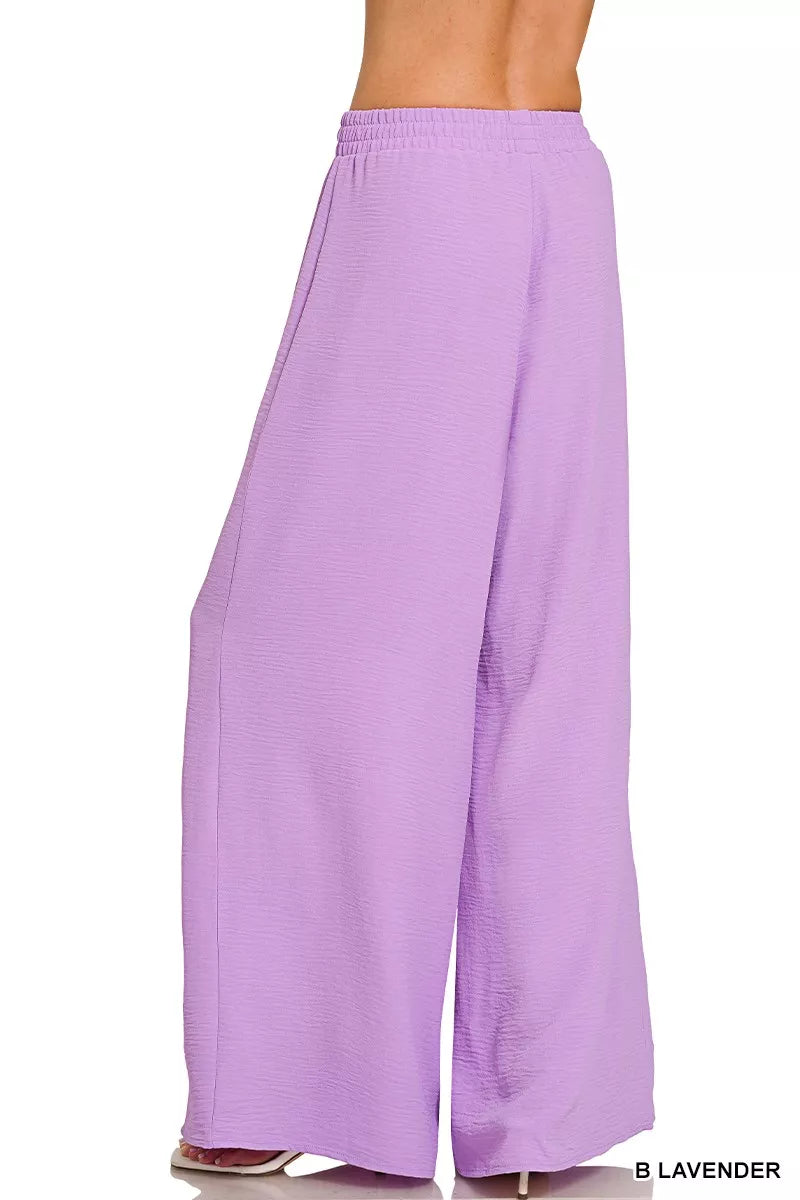 Zenana Woven Airflow Twisted Top & Wide Leg Pants Set