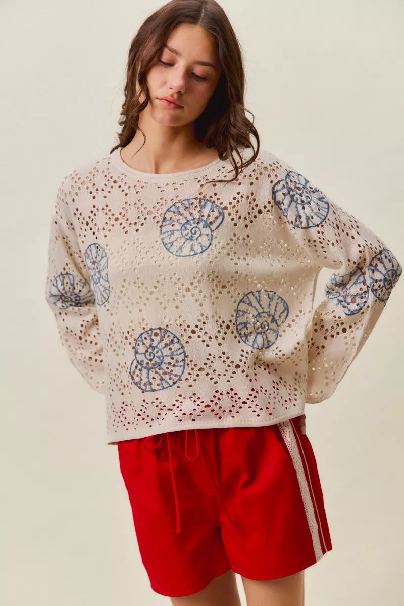 SO ME Seashell Lightweight Sweater Top