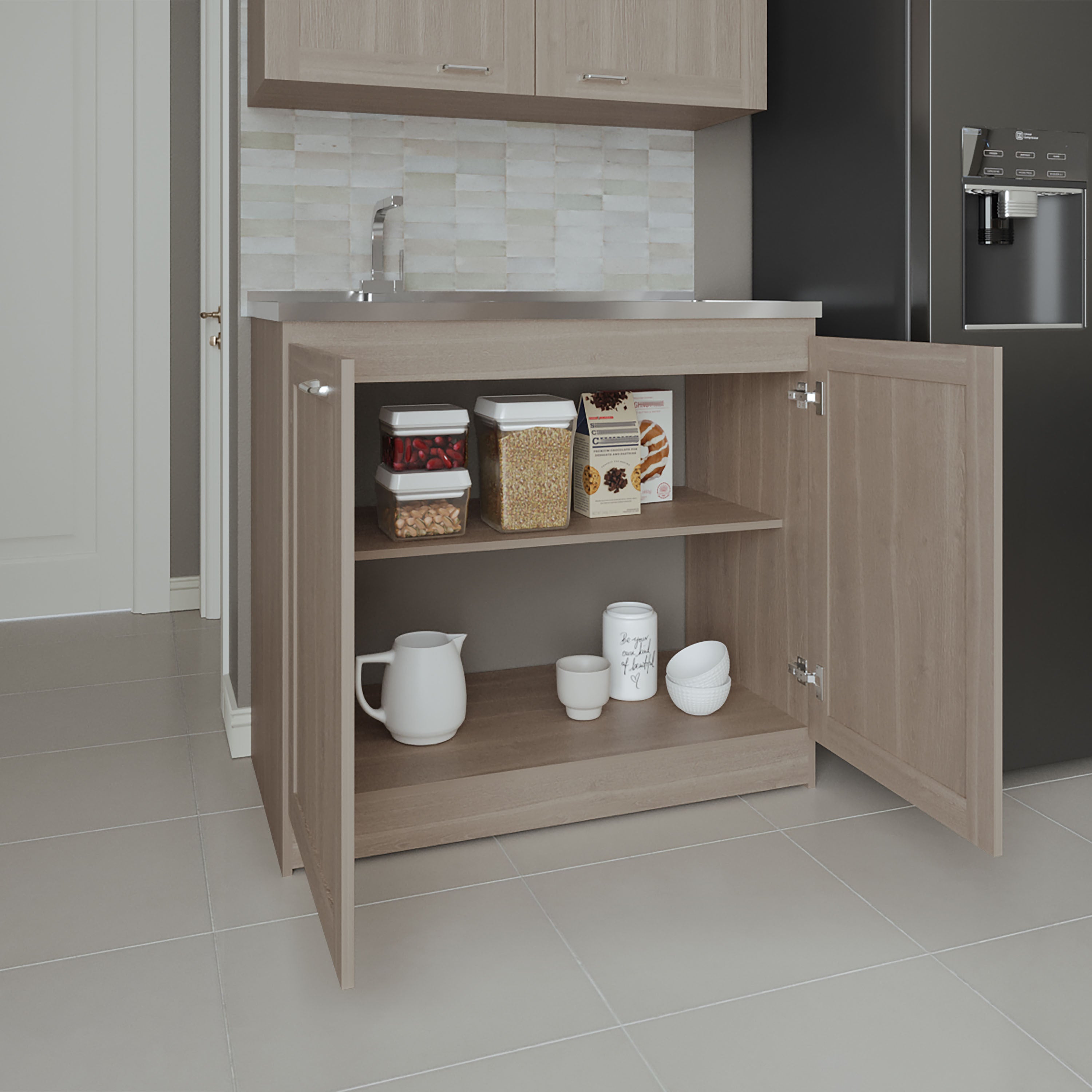 Utility Sink Cabinet 36' H, 2 Doors, 2 Shelves, White Oak - Kitchen