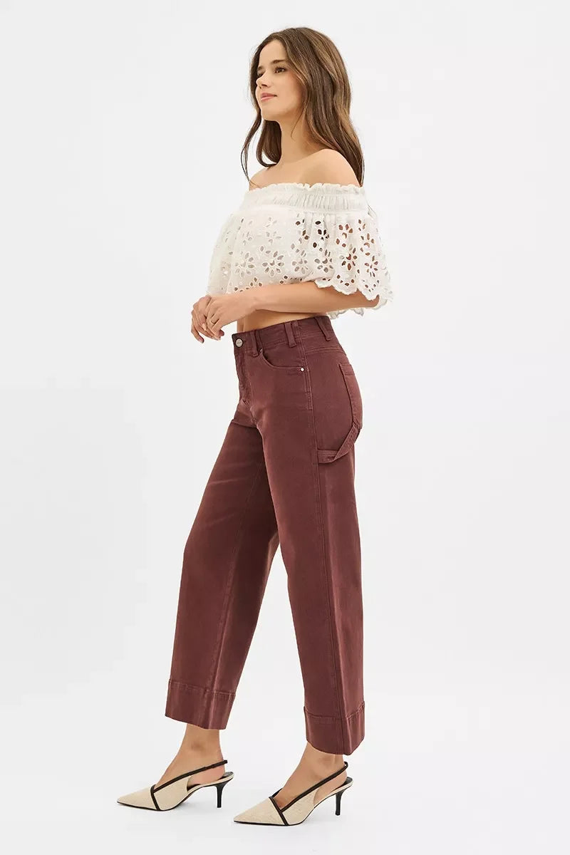 RISEN Tummy Control High Rise Crop Wide No Waist Band Pants
