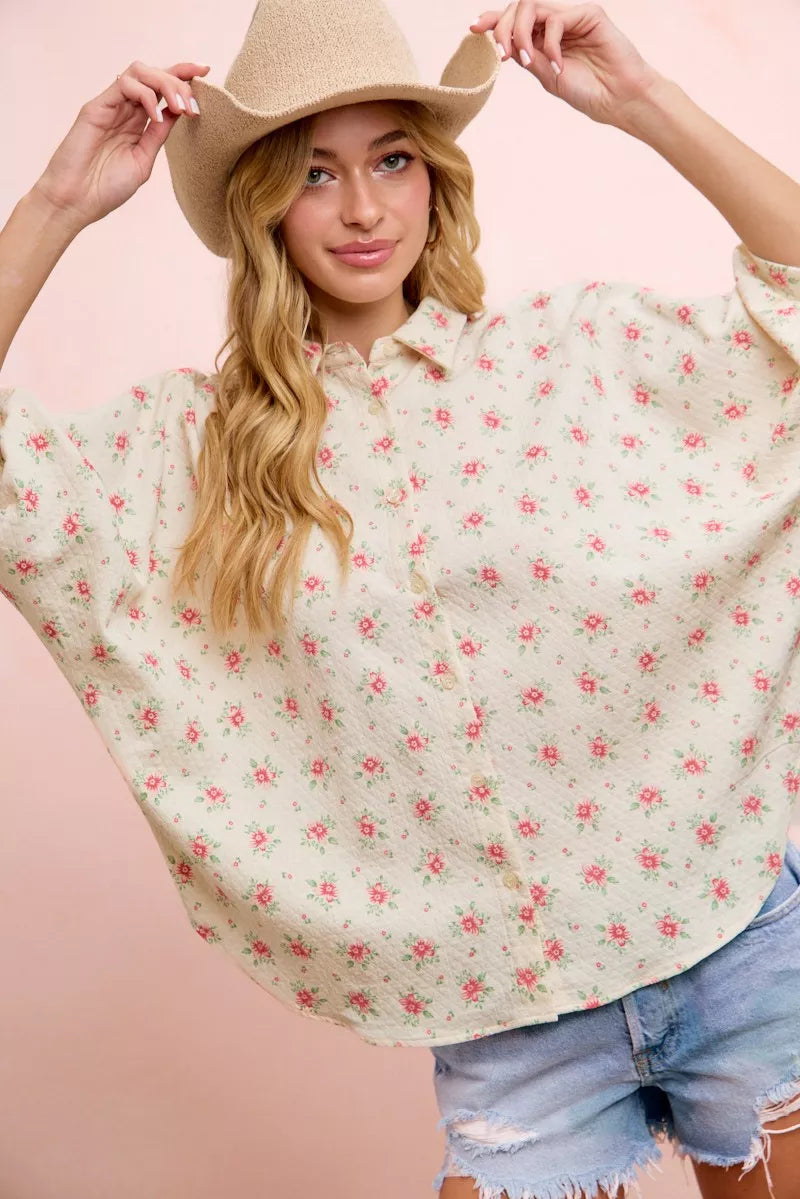 BiBi Flower Printed Short Dolman Blouse Top
