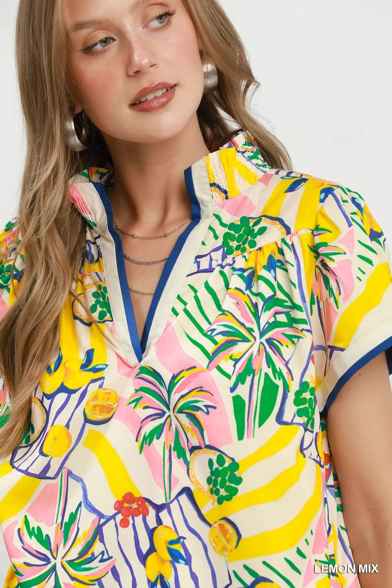 Umgee Tropical Print Collared Shift Dress