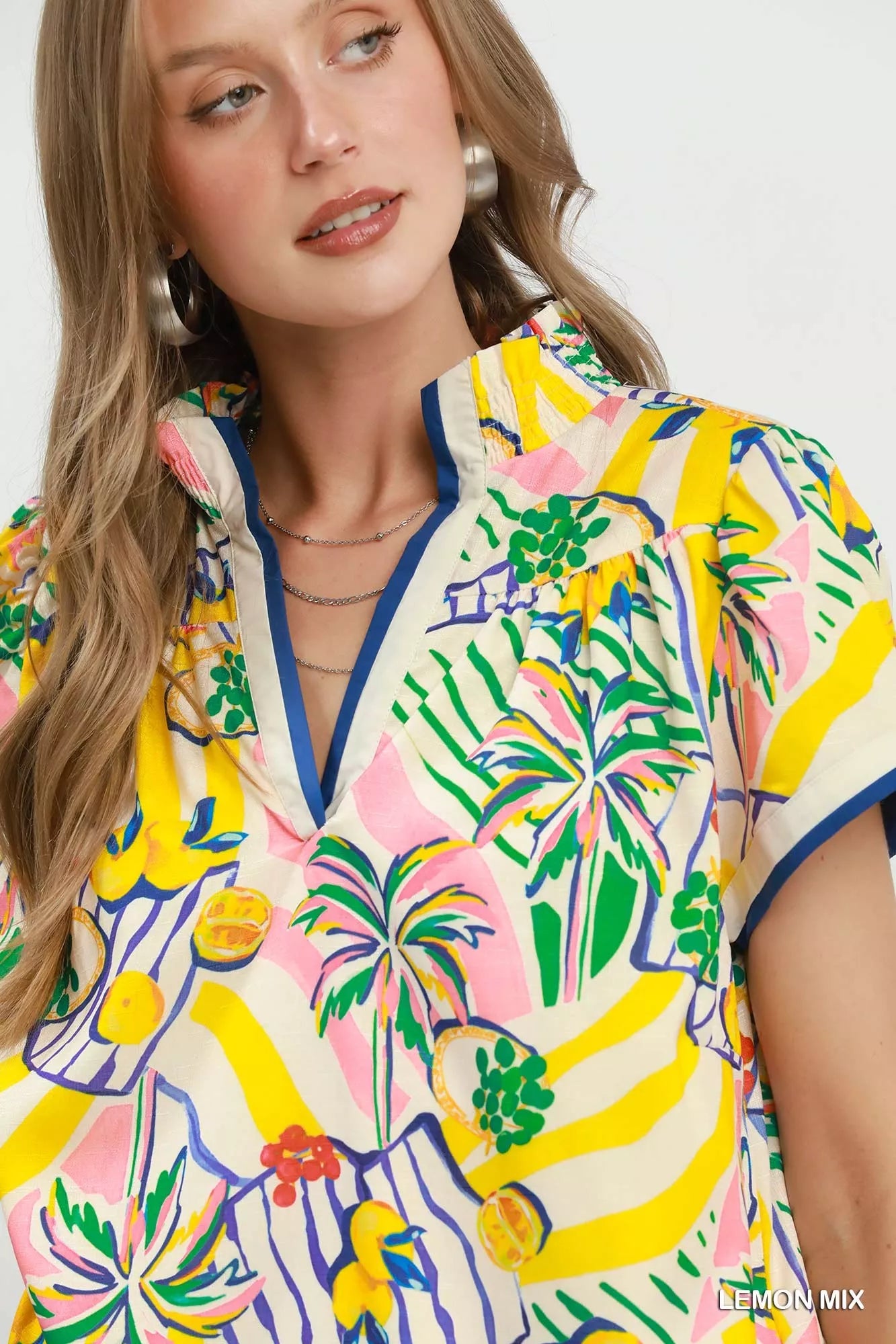Umgee Tropical Print Collared Shift Dress