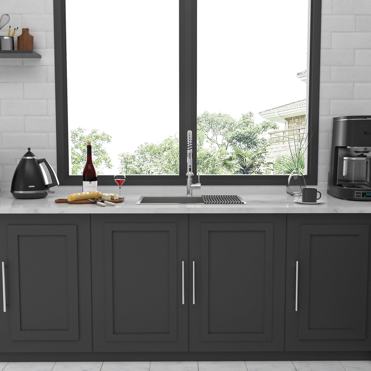 Brushed Nickel 33 x 22 Inch Kitchen Sink Drop In 16 Gauge Stainless Steel Single Bowl Topmount Basin