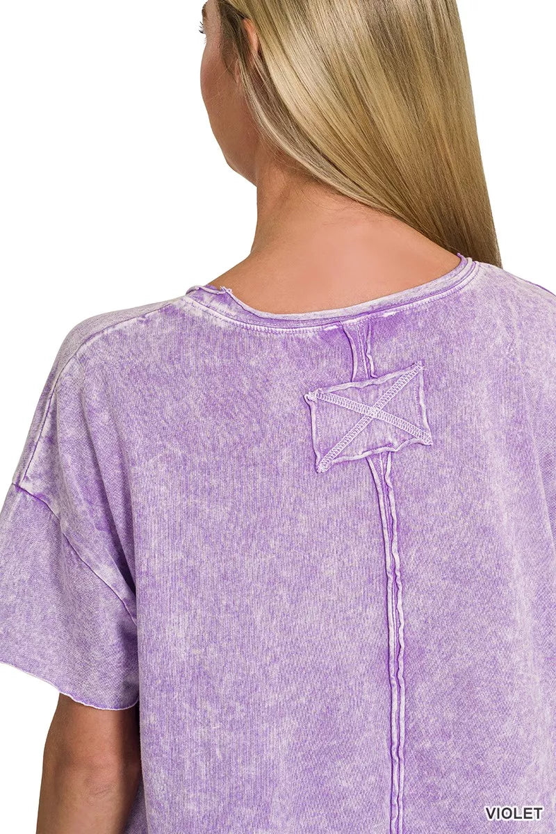 Zenana Halo Washed Cotton Short Sleeve Top