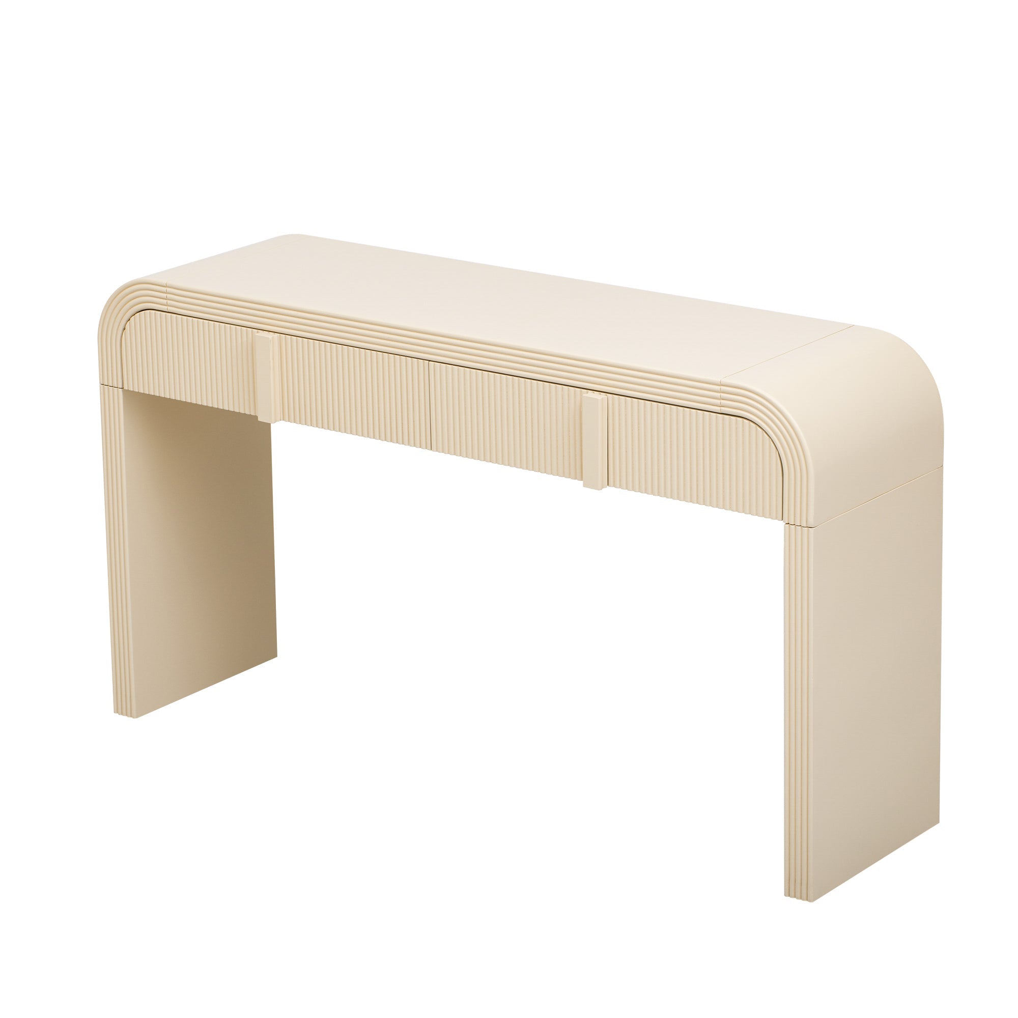 TREXM Modern Console Table with 2 Storage Drawers, Fluted Entryway Table with Rounded Silhouette for Hallway Living Room and Entryway (Apricot Cream)