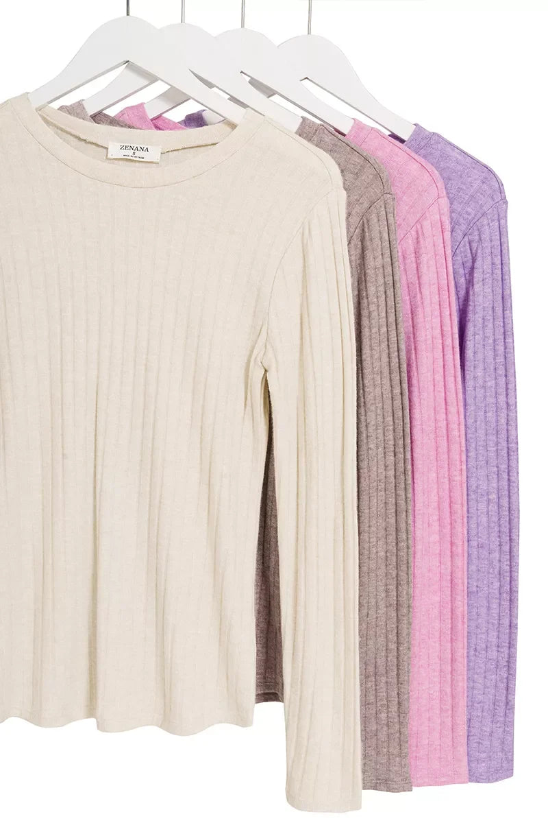 Zenana Ribbed Long Sleeve Round Neck T-Shirt