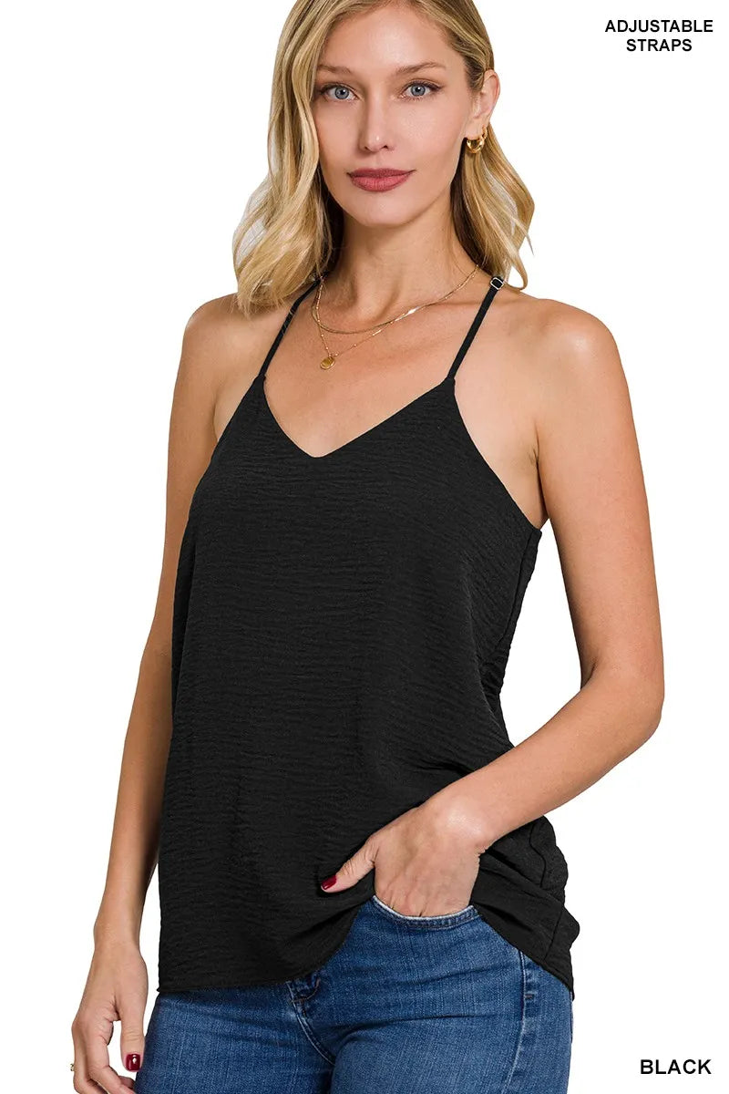 Zenana Woven Airflow Adjustable Strap V-Neck Cami