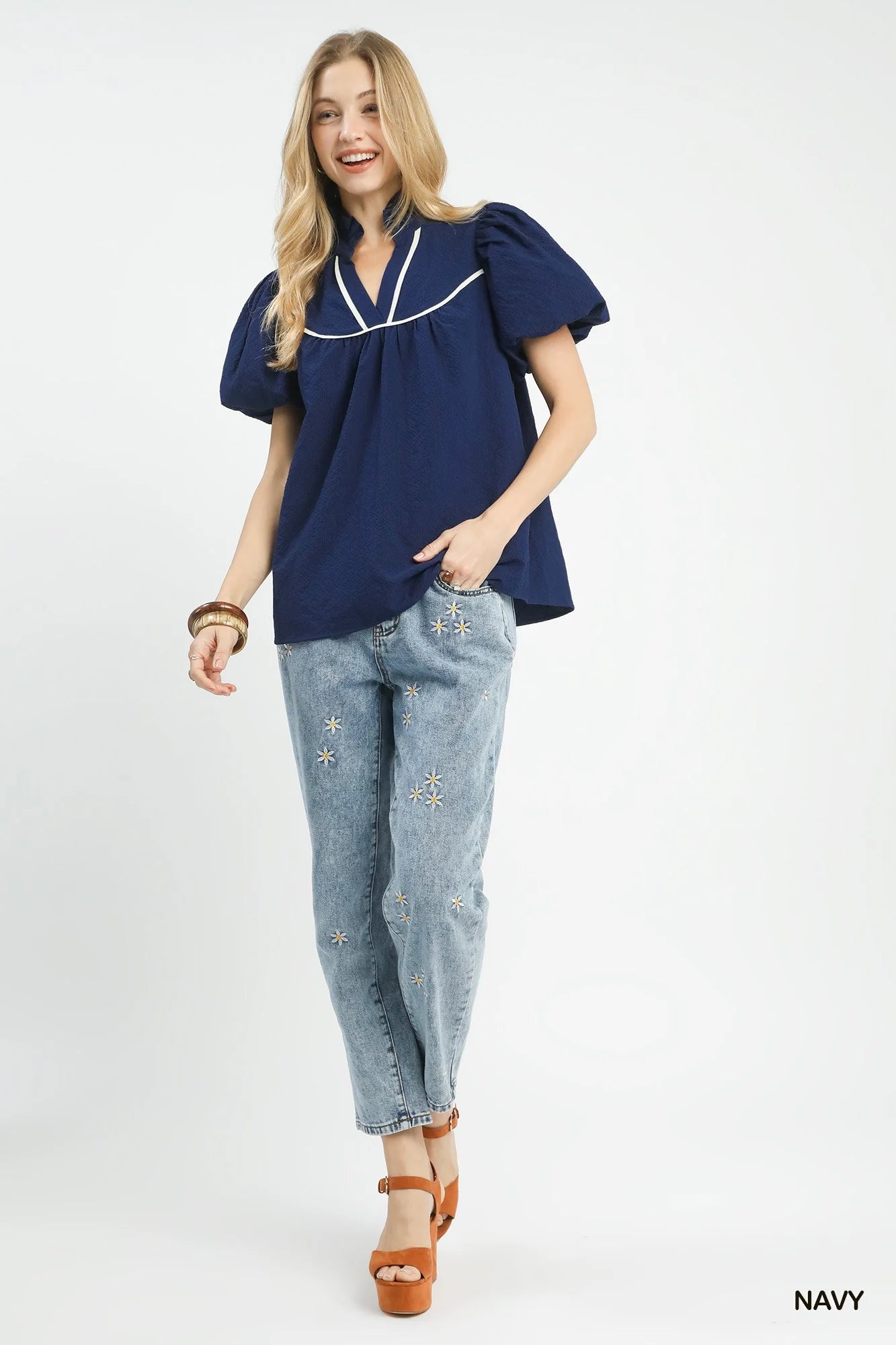Umgee Textured Puff Sleeve Blouse