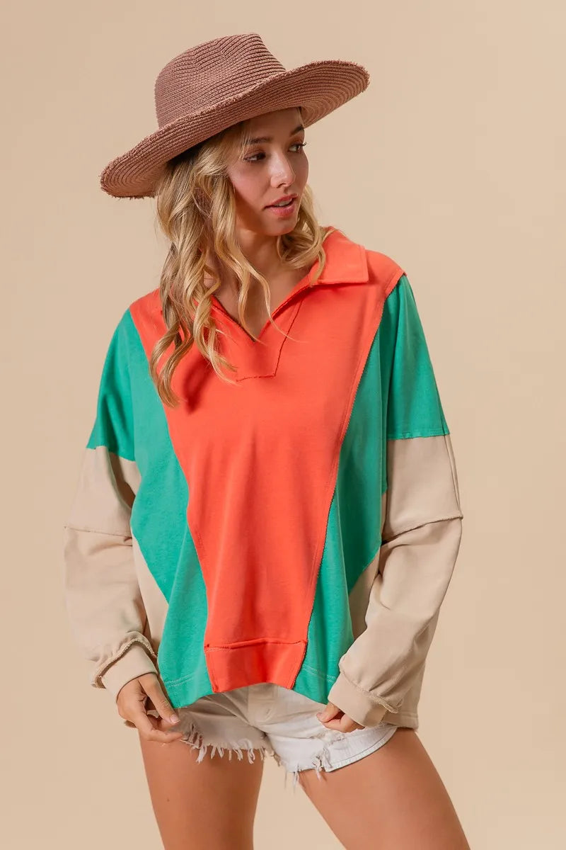 BiBi Colorblock Exposed Seam French Terry Sweatshirt