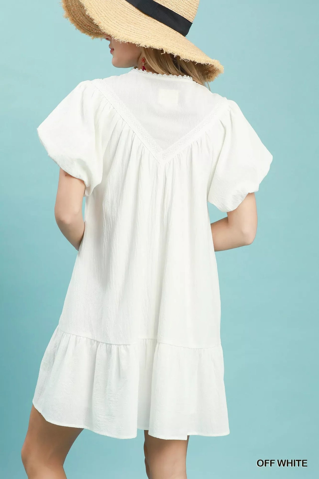 Umgee Flutter Sleeve Tassel Tie Ruffle Hem Mini Dress