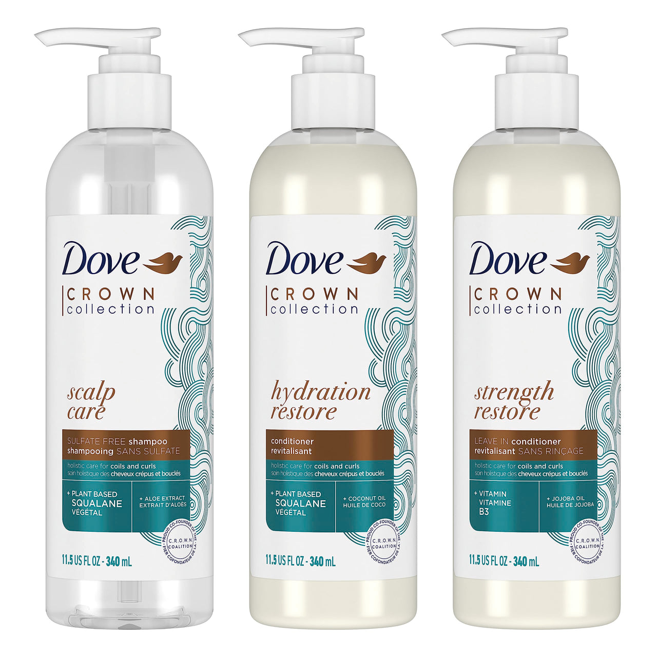 Dove Amplified Textures Shampoo Conditioner Leave-In Conditioner with Coconut Milk Aloe and Jojoba 3 Count for Coils Curls and Waves and Moisture Amplifying Hair Care Blend 11.5 oz