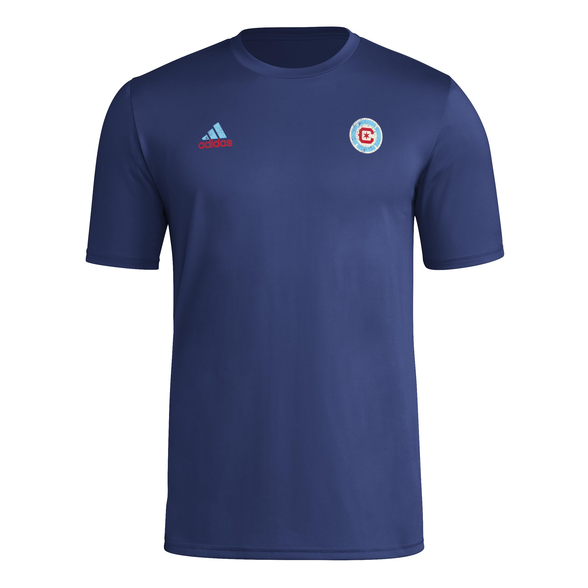 adidas Mens Short Sleeve Pre-Game T-Shirt Team Navy Blue/Chicago Fire Medium