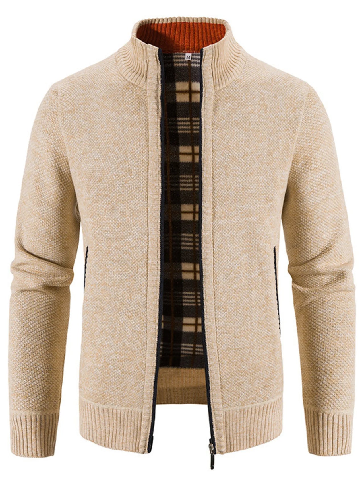 Men's Plus Size Zip-Up Long Sleeve Cardigan