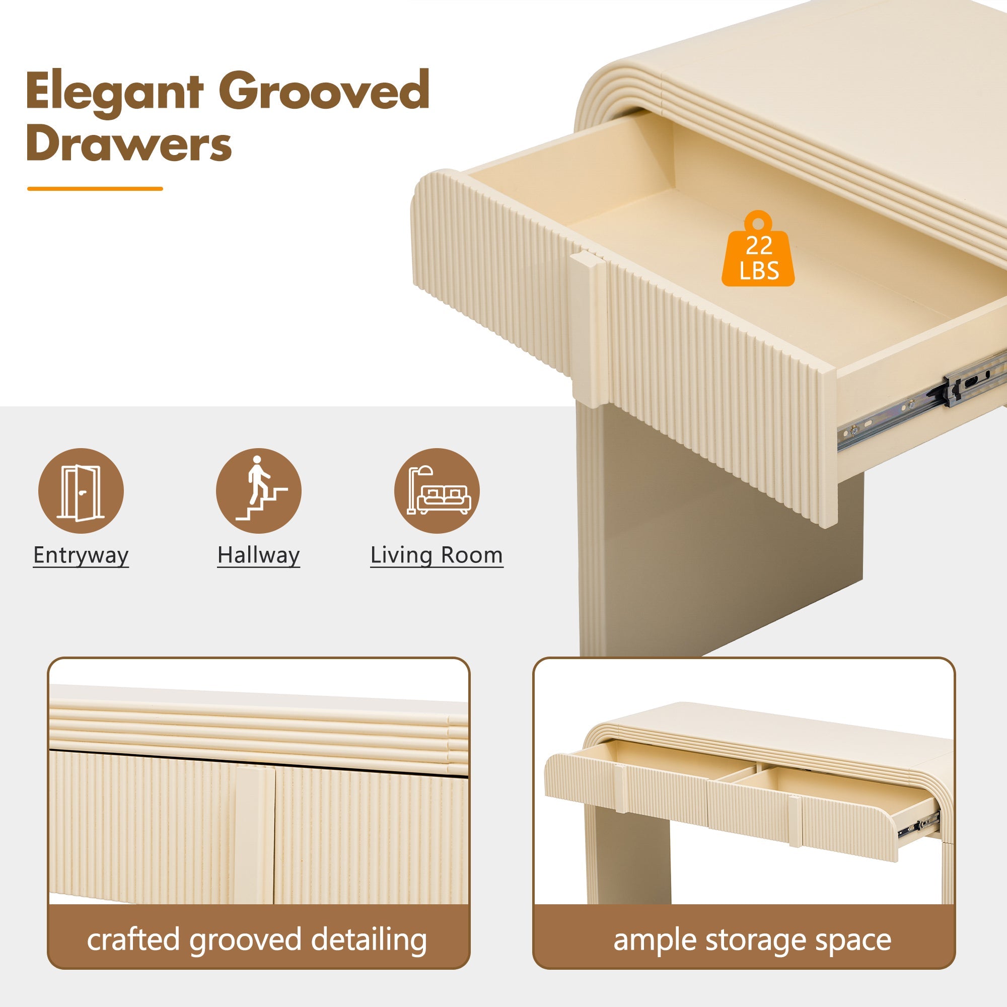 TREXM Modern Console Table with 2 Storage Drawers, Fluted Entryway Table with Rounded Silhouette for Hallway Living Room and Entryway (Apricot Cream)