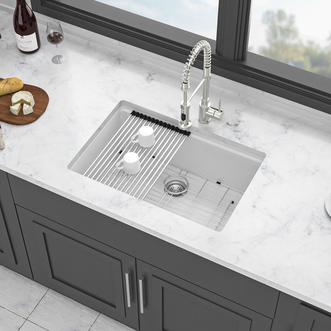 Quartz Kitchen Sink - 28' x 19' White Granite Composite Workstation Undermount Kitchen Sink