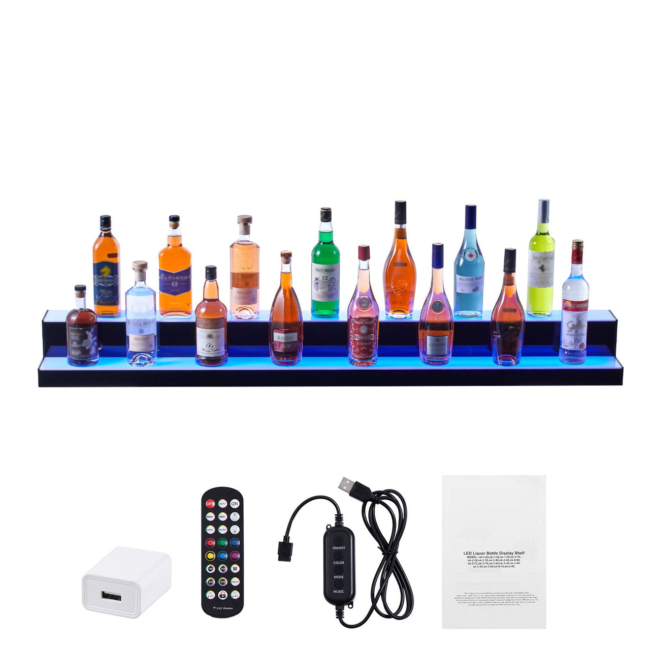 LED Lighted Liquor Bottle Display Bar Shelf RF & App Control 60' 2-Step