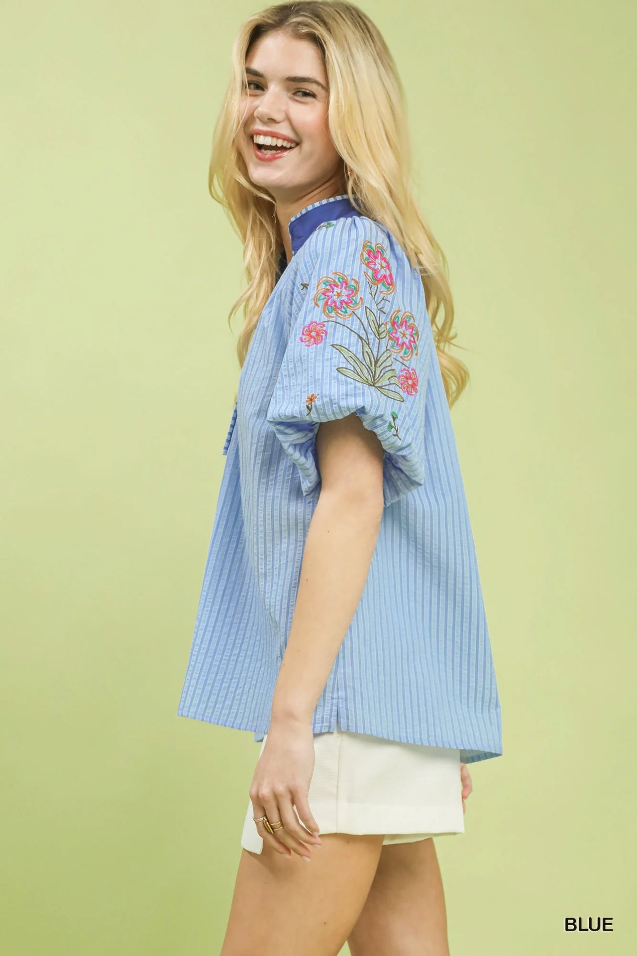 Umgee Embroidered Stripe Top