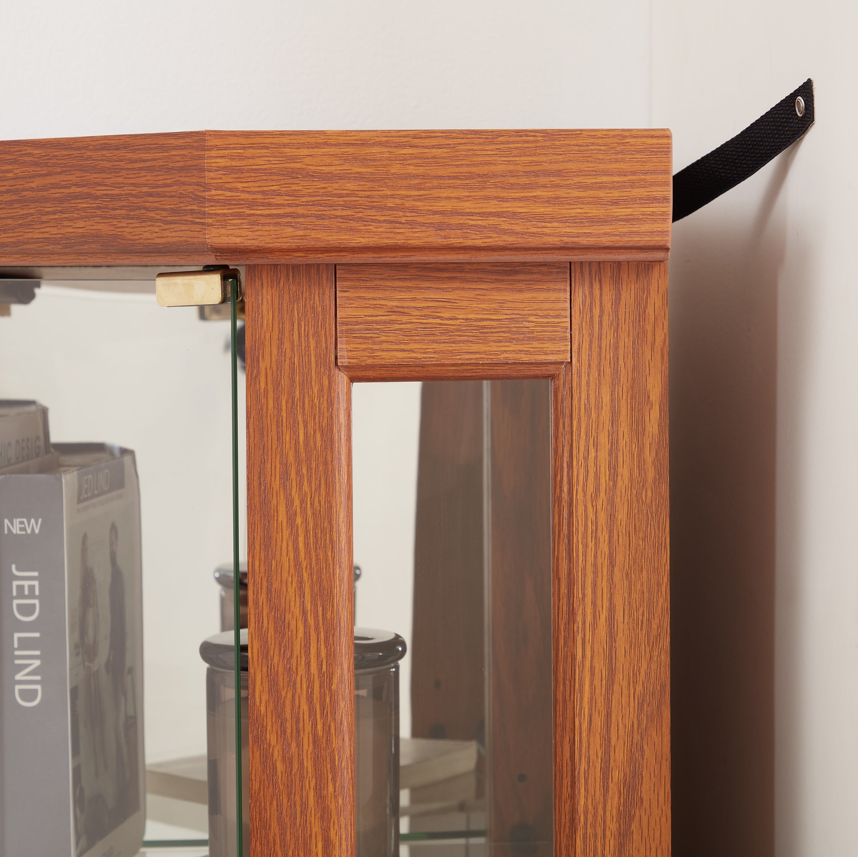 Corner Glass Cabinet Lighted Curio Cabinet Corner Display Case for Living Room, Curio Cabinet, Antique collection, Wine,Bar Glass Storage Light Included, Dark oak