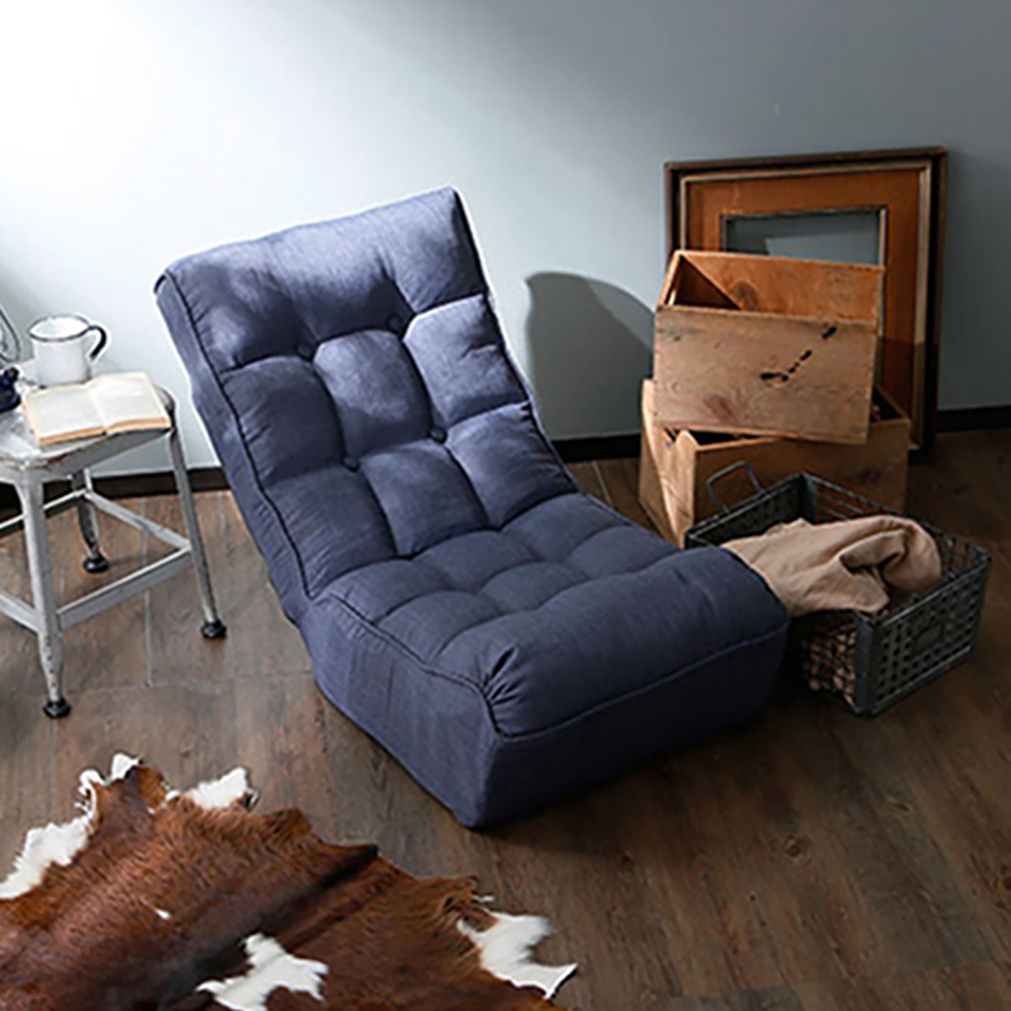 Single sofa reclining chair Japanese chair lazy sofa tatami balcony reclining chair leisure sofa adjustable chair,Navy