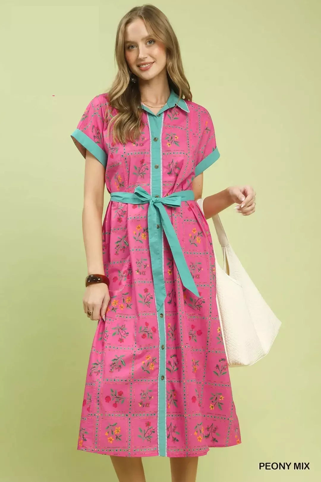 Umgee Mix Floral Button-Front Midi Dress