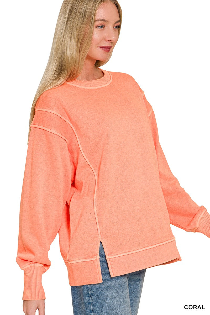 Zenana Pigment Dye Exposed-seam Fleece Sweatshirt