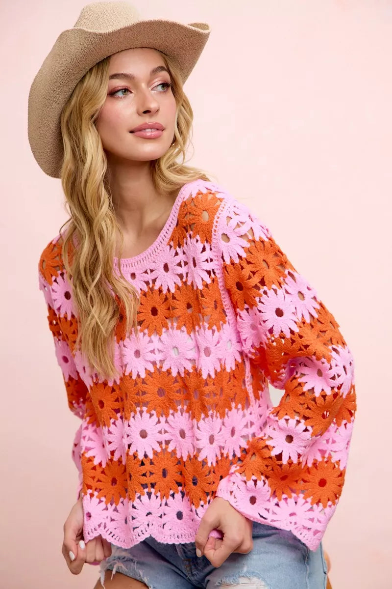 BiBi Flower Crochet Knit Top