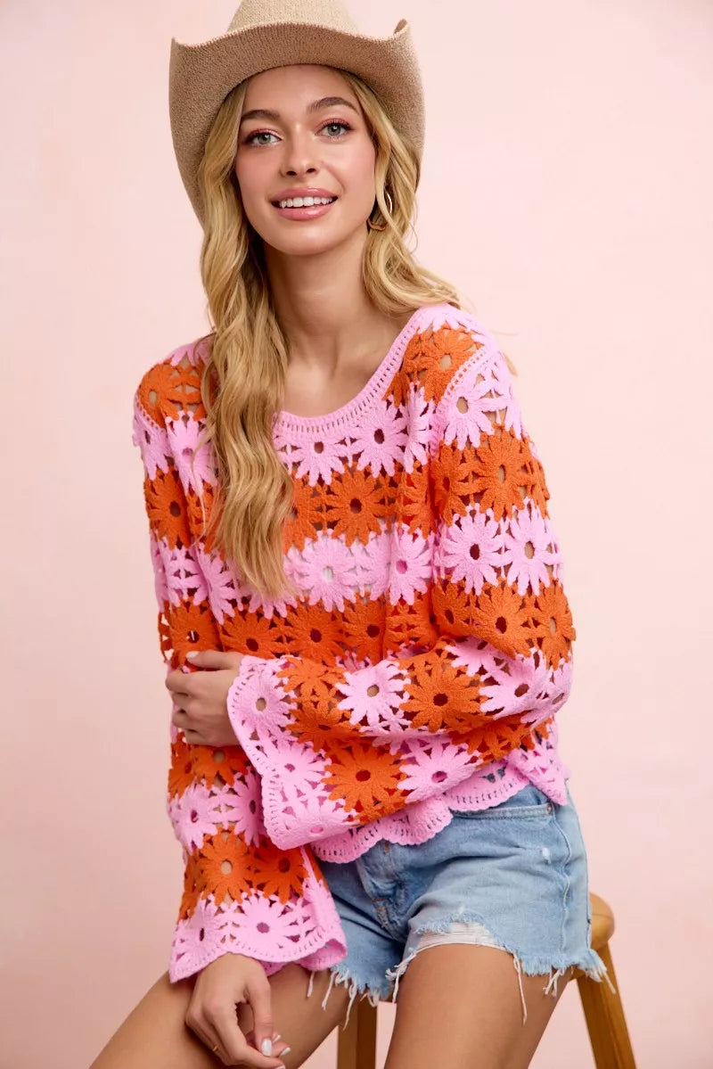 BiBi Flower Crochet Knit Top