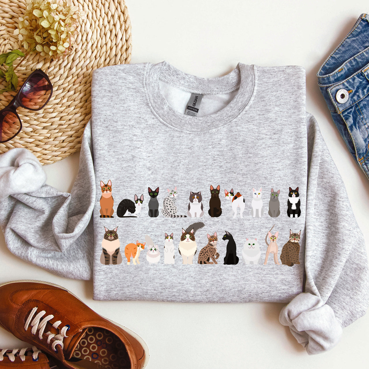 Cat Breeds Animal Lover Premium Fleece Lined Cozy Graphic Sweatshirt