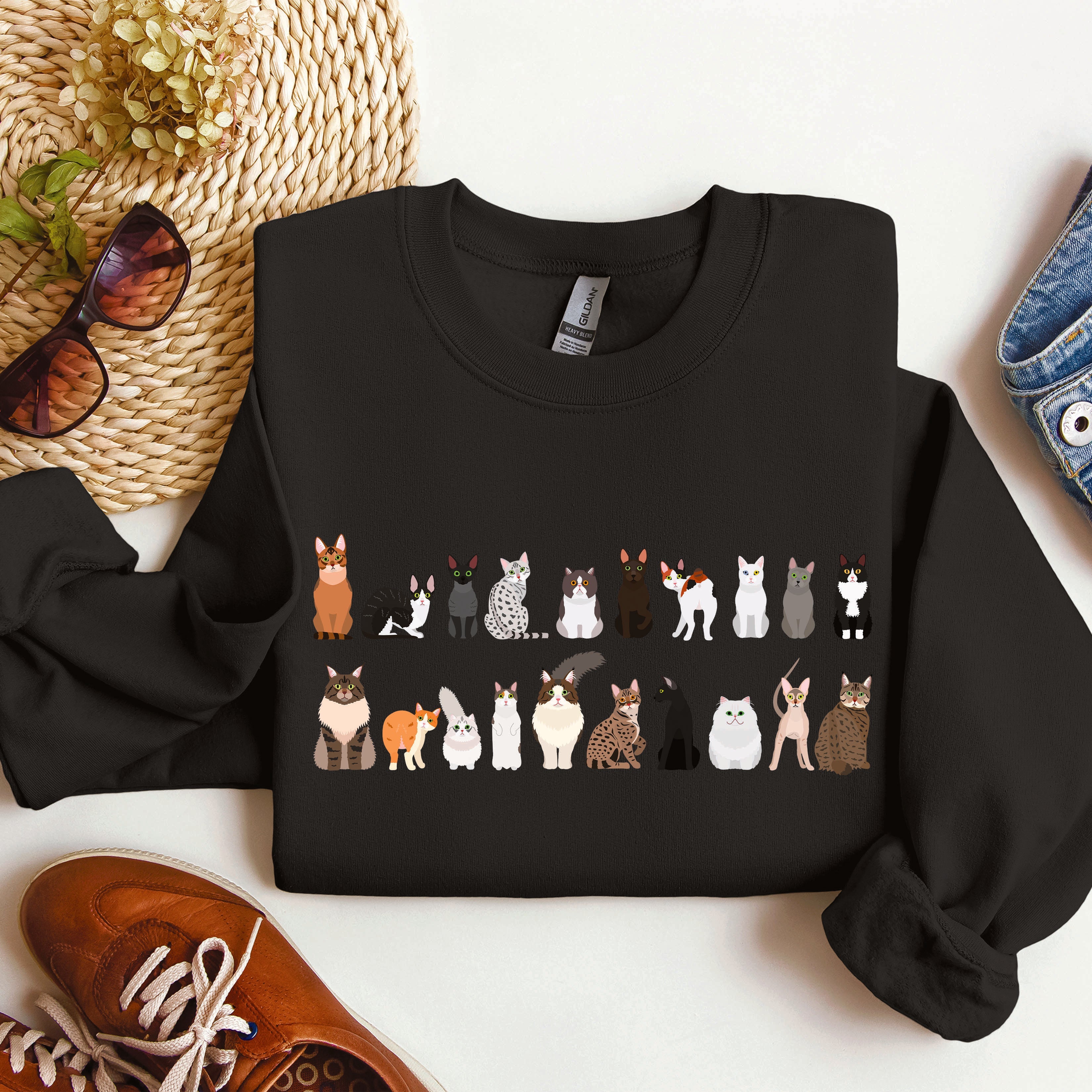 Cat Breeds Animal Lover Premium Fleece Lined Cozy Graphic Sweatshirt