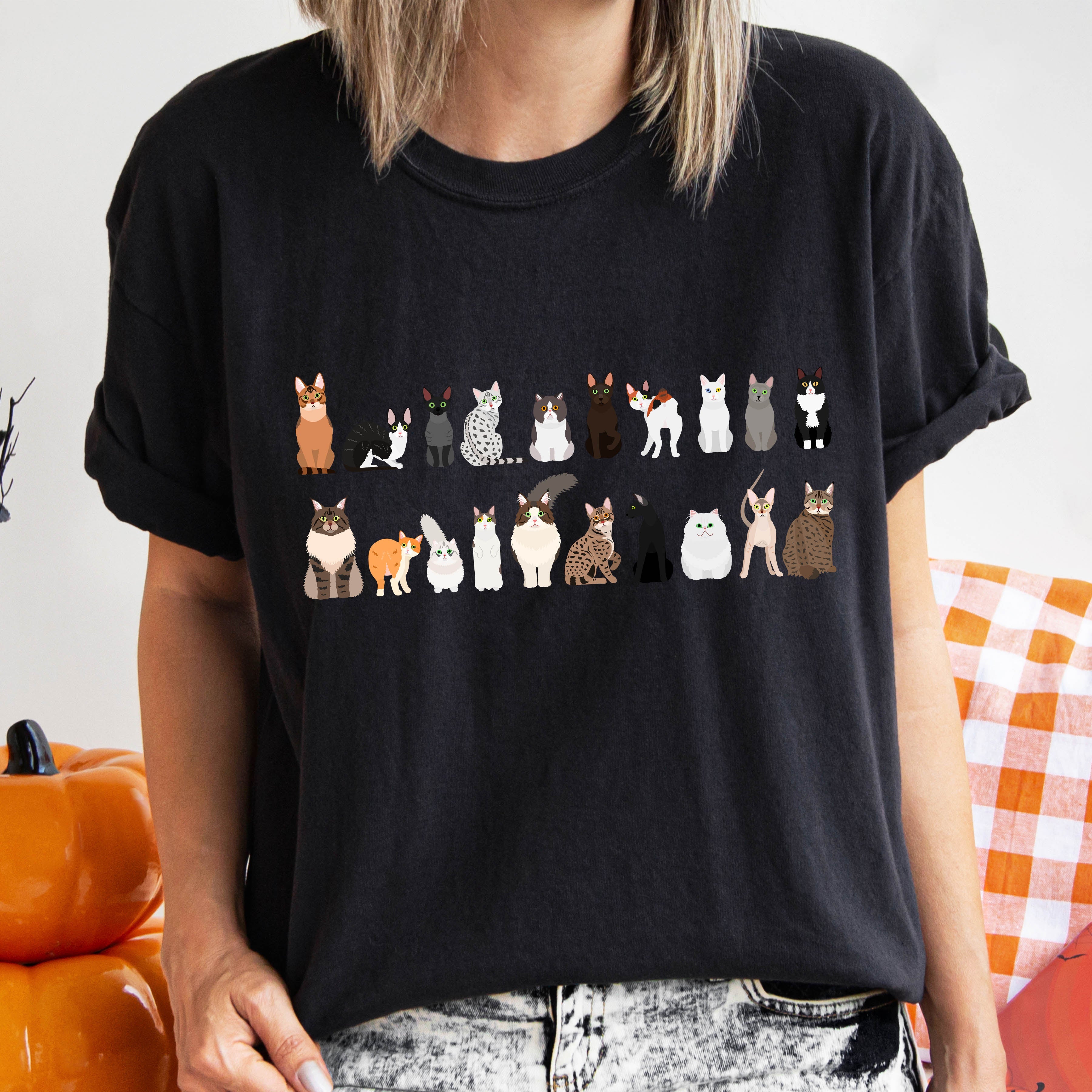 Cat Lovers Farm Animal Illustration Breeds And Cat Portraits Art Comfort Colors Tee