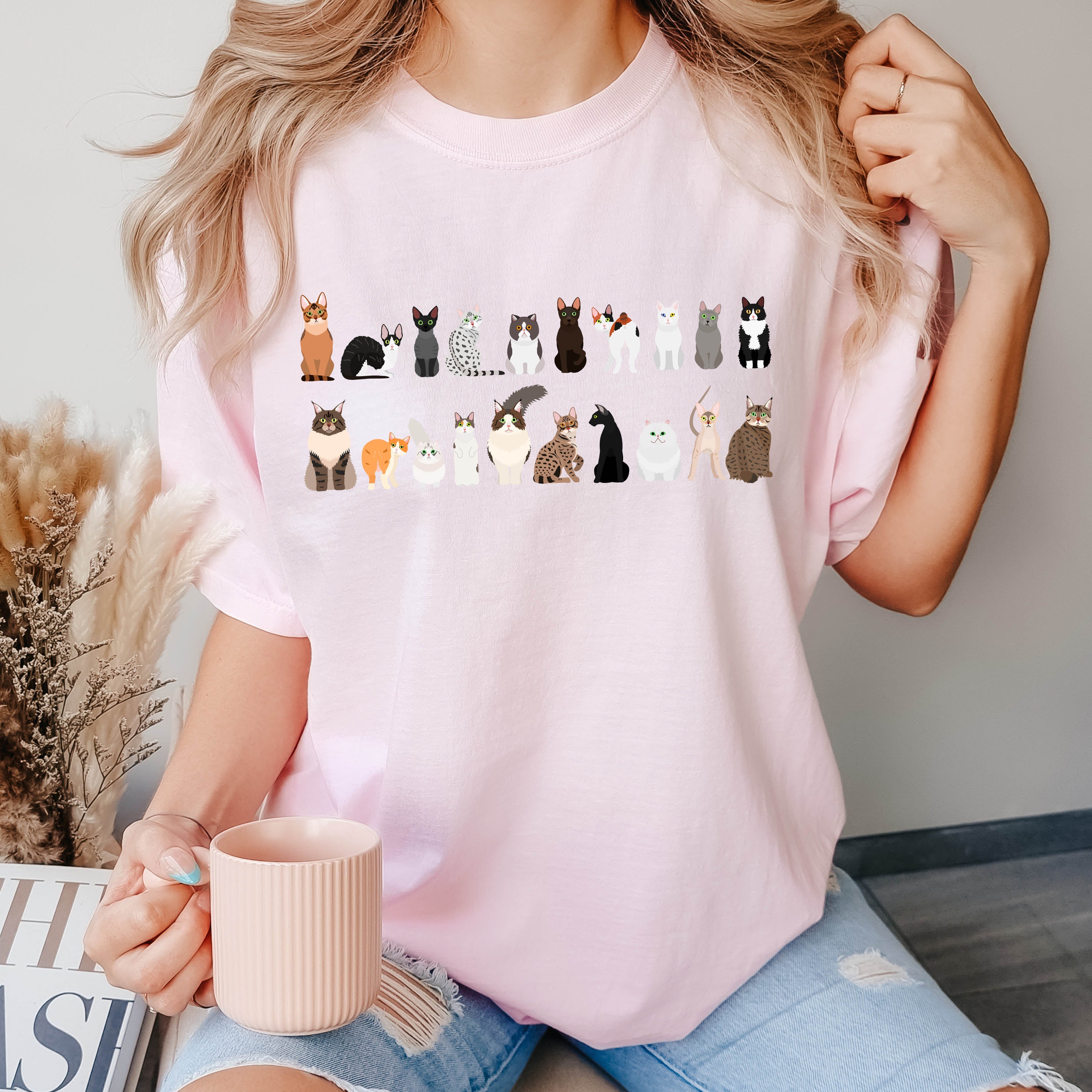 Cat Lovers Farm Animal Illustration Breeds And Cat Portraits Art Comfort Colors Tee