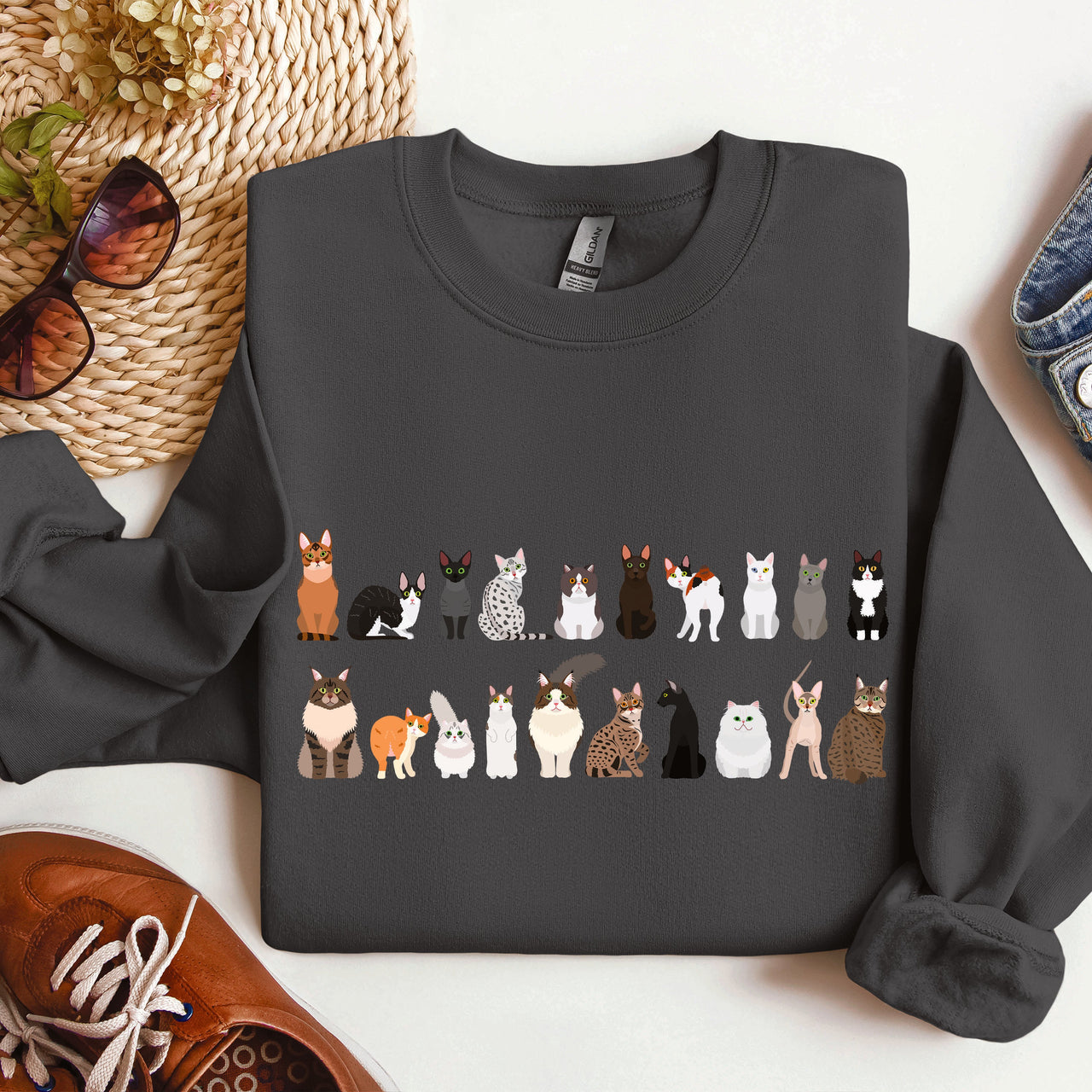 Cat Breeds Animal Lover Premium Fleece Lined Cozy Graphic Sweatshirt