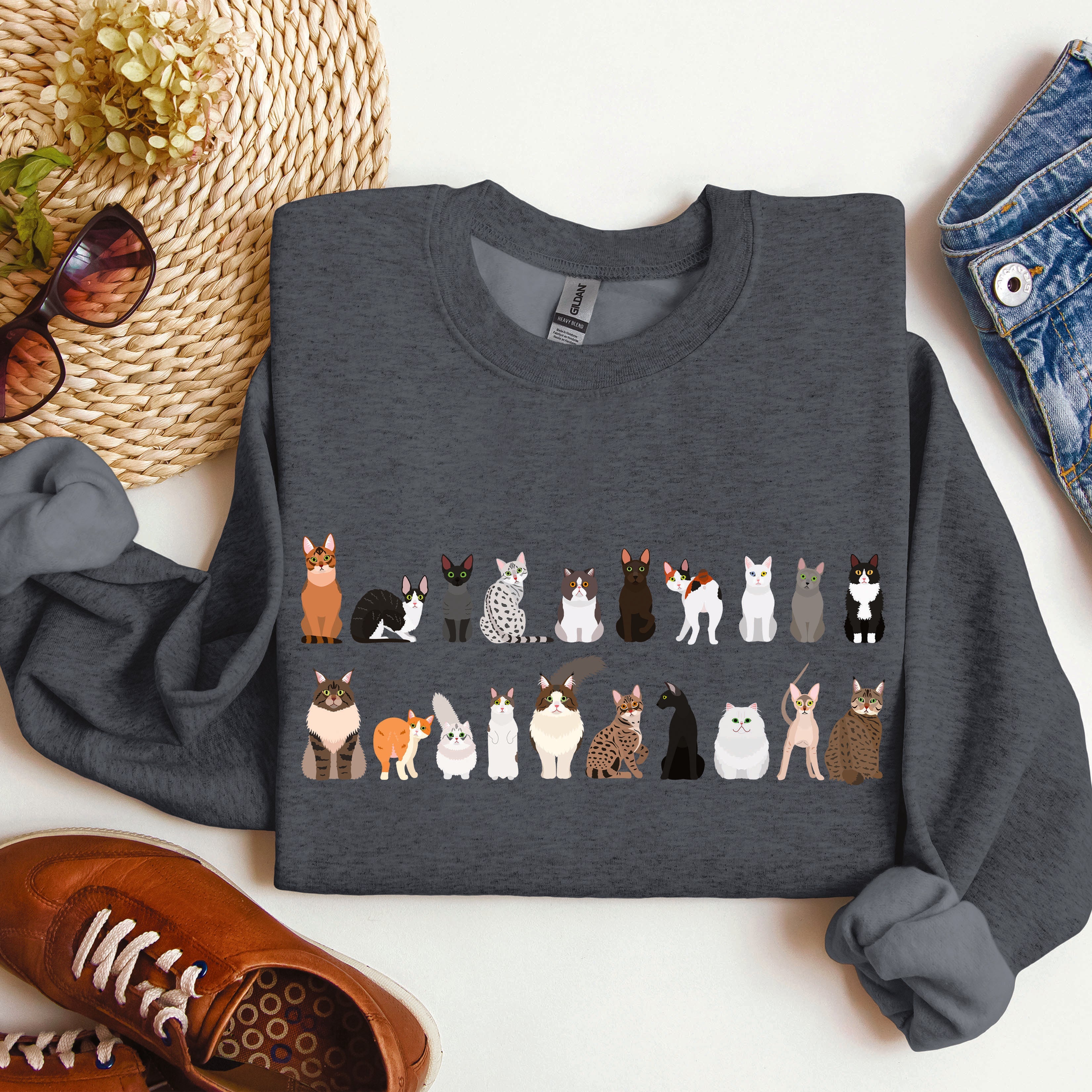 Cat Breeds Animal Lover Premium Fleece Lined Cozy Graphic Sweatshirt