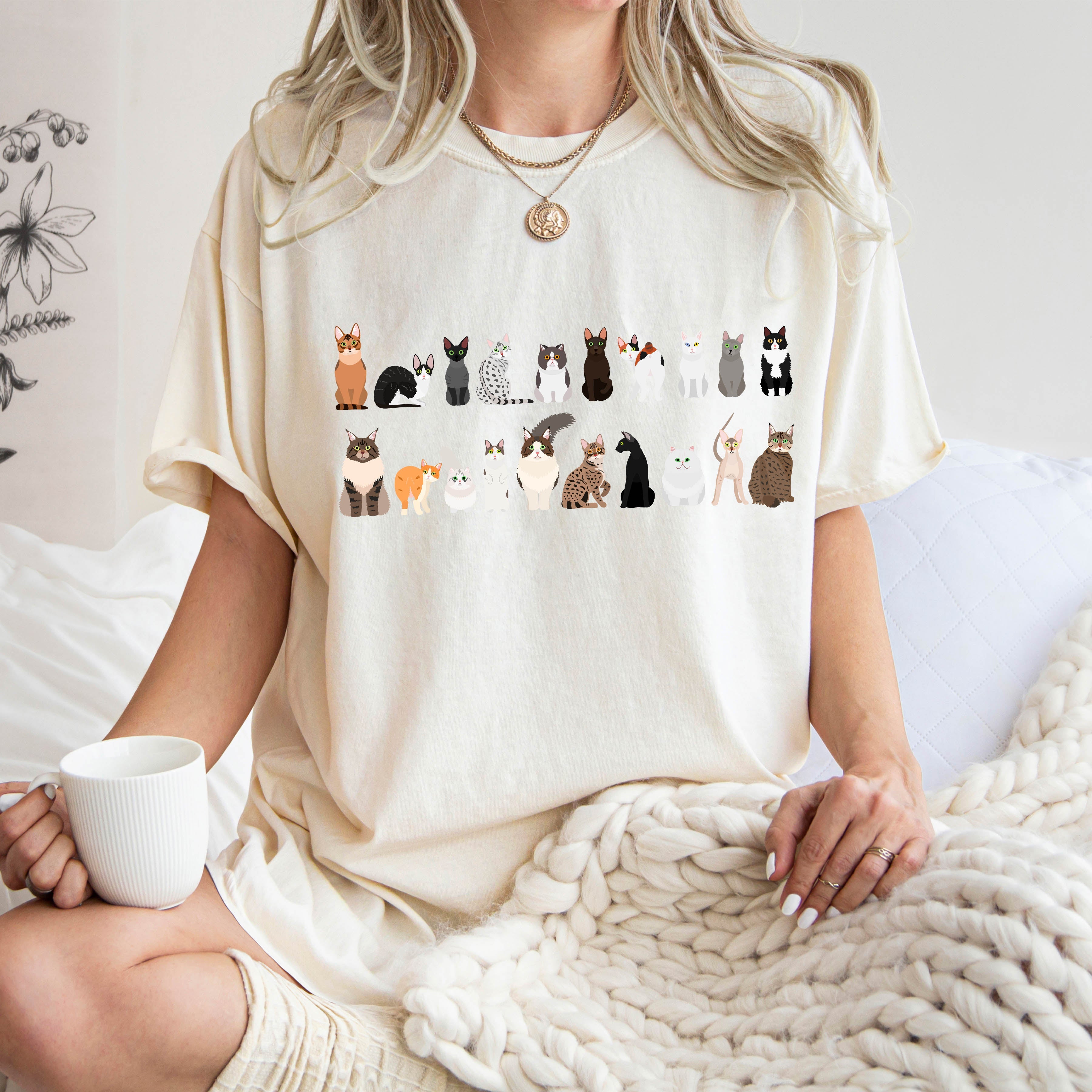 Cat Lovers Farm Animal Illustration Breeds And Cat Portraits Art Comfort Colors Tee