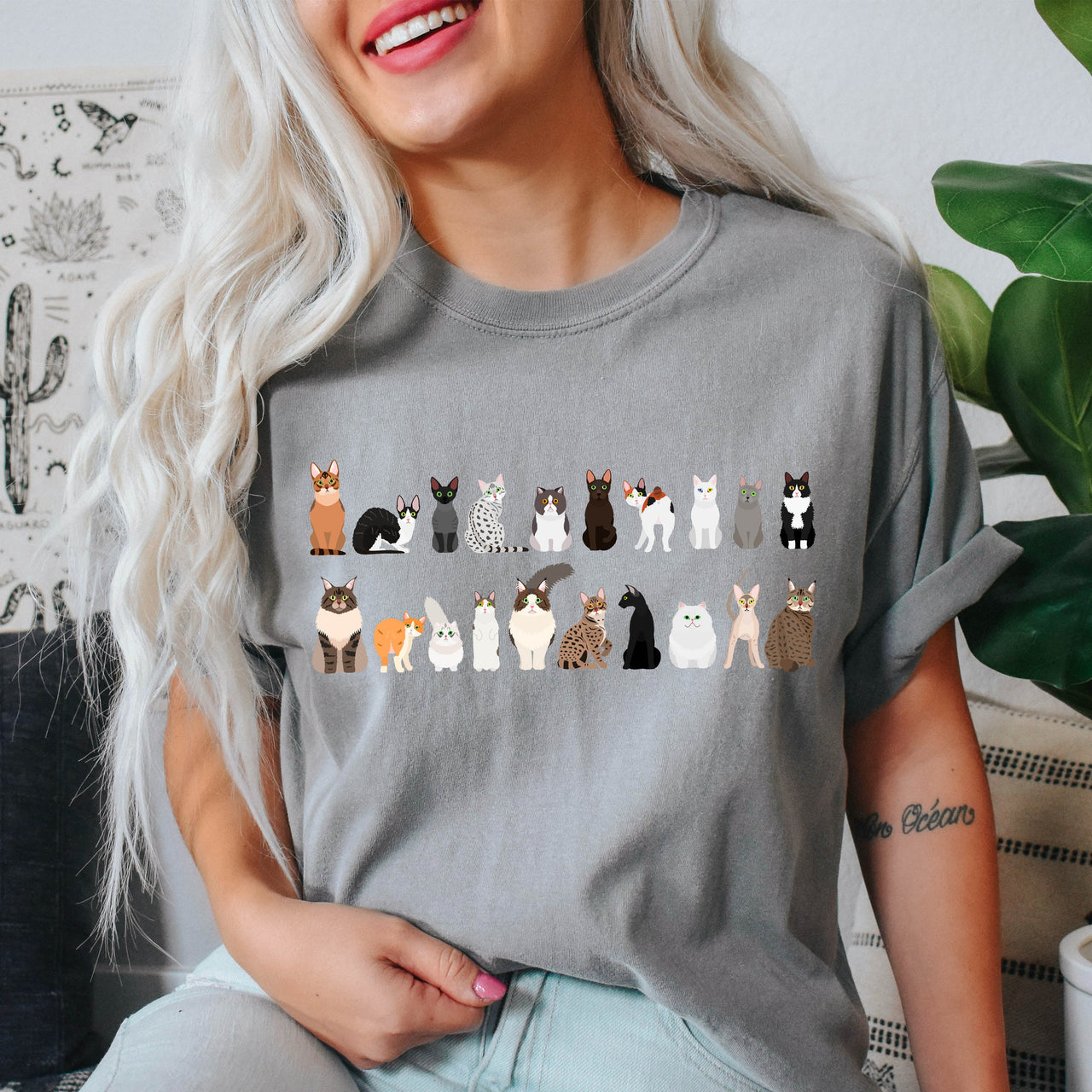 Cat Lovers Farm Animal Illustration Breeds And Cat Portraits Art Comfort Colors Tee