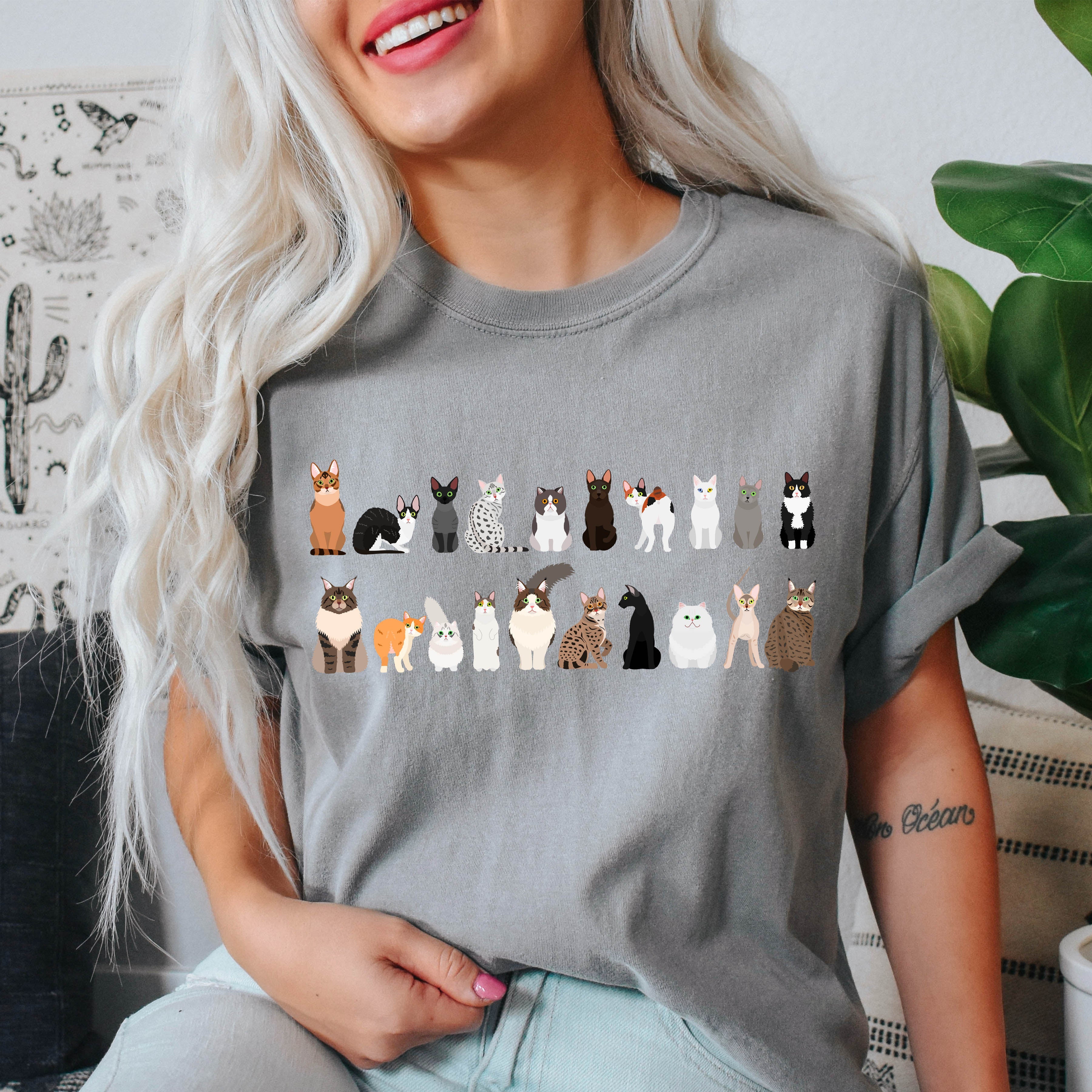 Cat Lovers Farm Animal Illustration Breeds And Cat Portraits Art Comfort Colors Tee