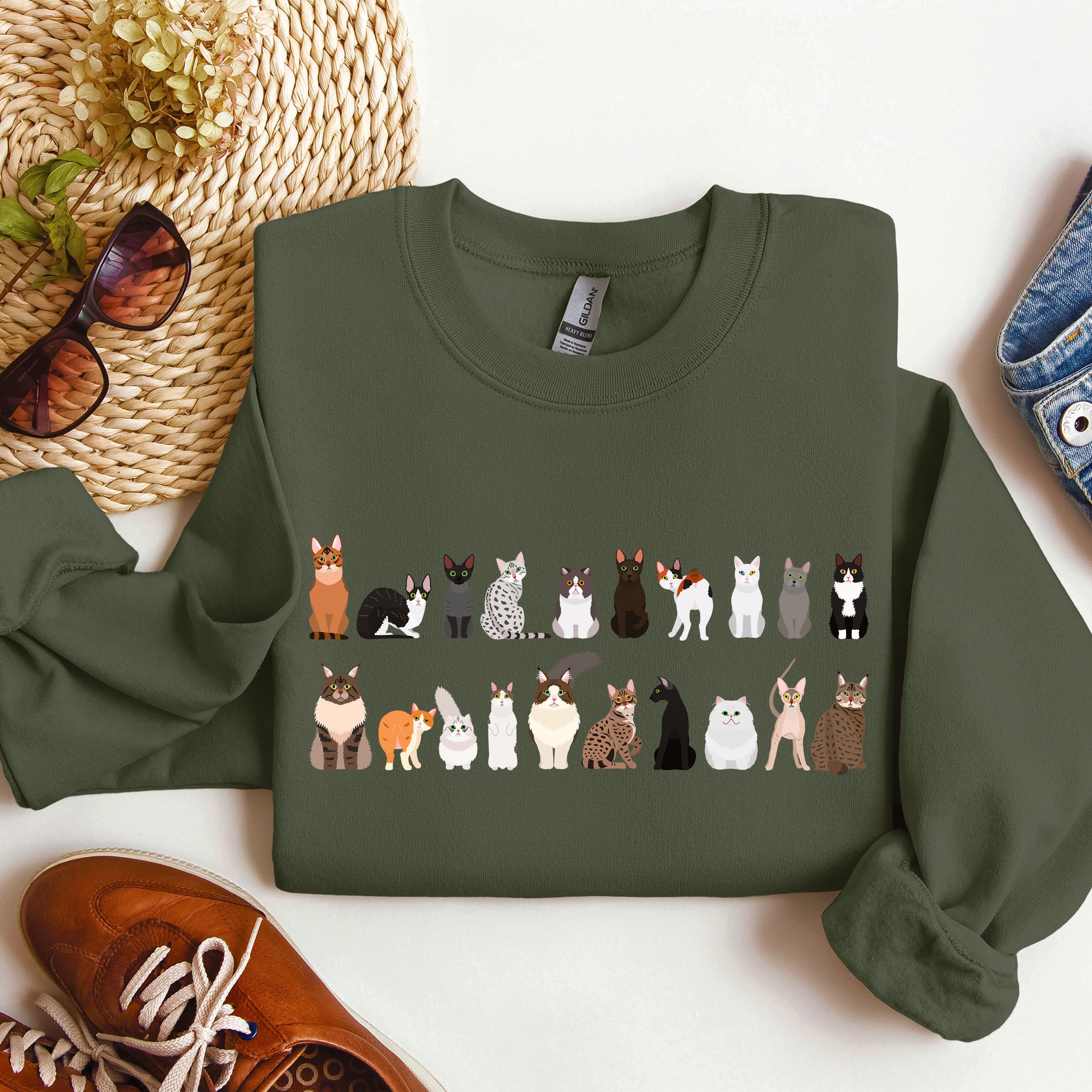 Cat Breeds Animal Lover Premium Fleece Lined Cozy Graphic Sweatshirt
