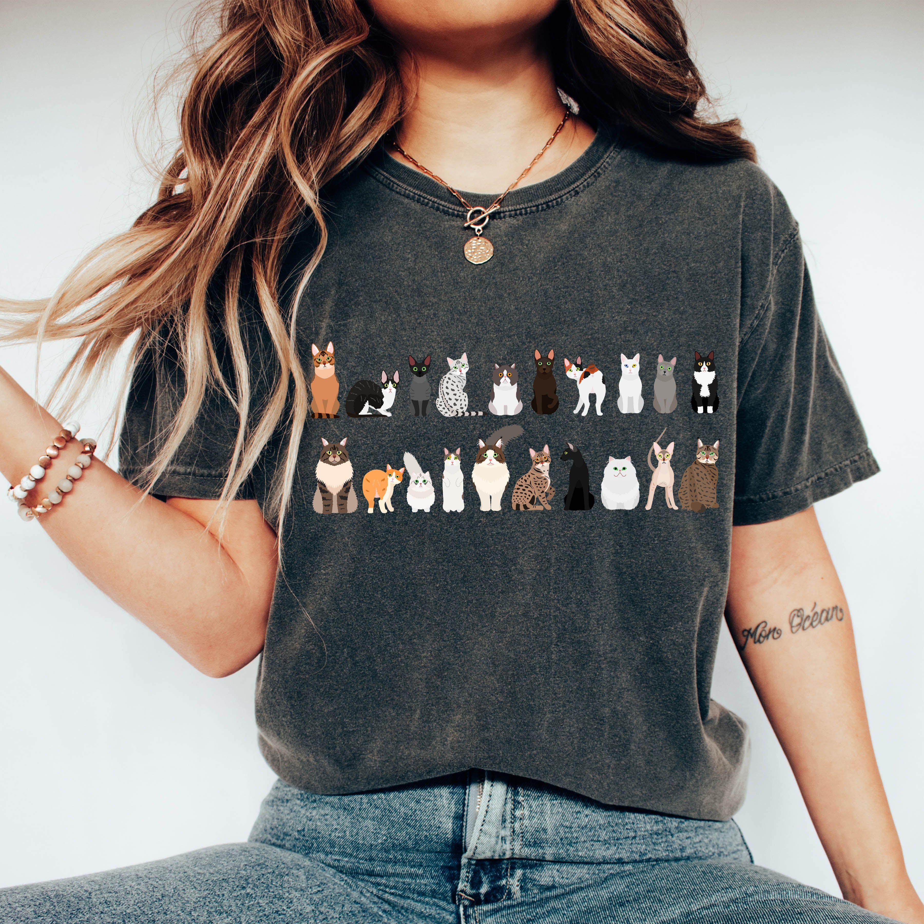Cat Lovers Farm Animal Illustration Breeds And Cat Portraits Art Comfort Colors Tee