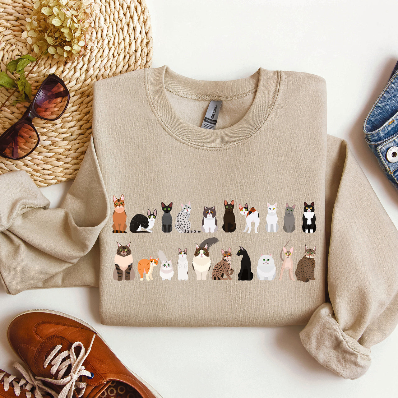 Cat Breeds Animal Lover Premium Fleece Lined Cozy Graphic Sweatshirt