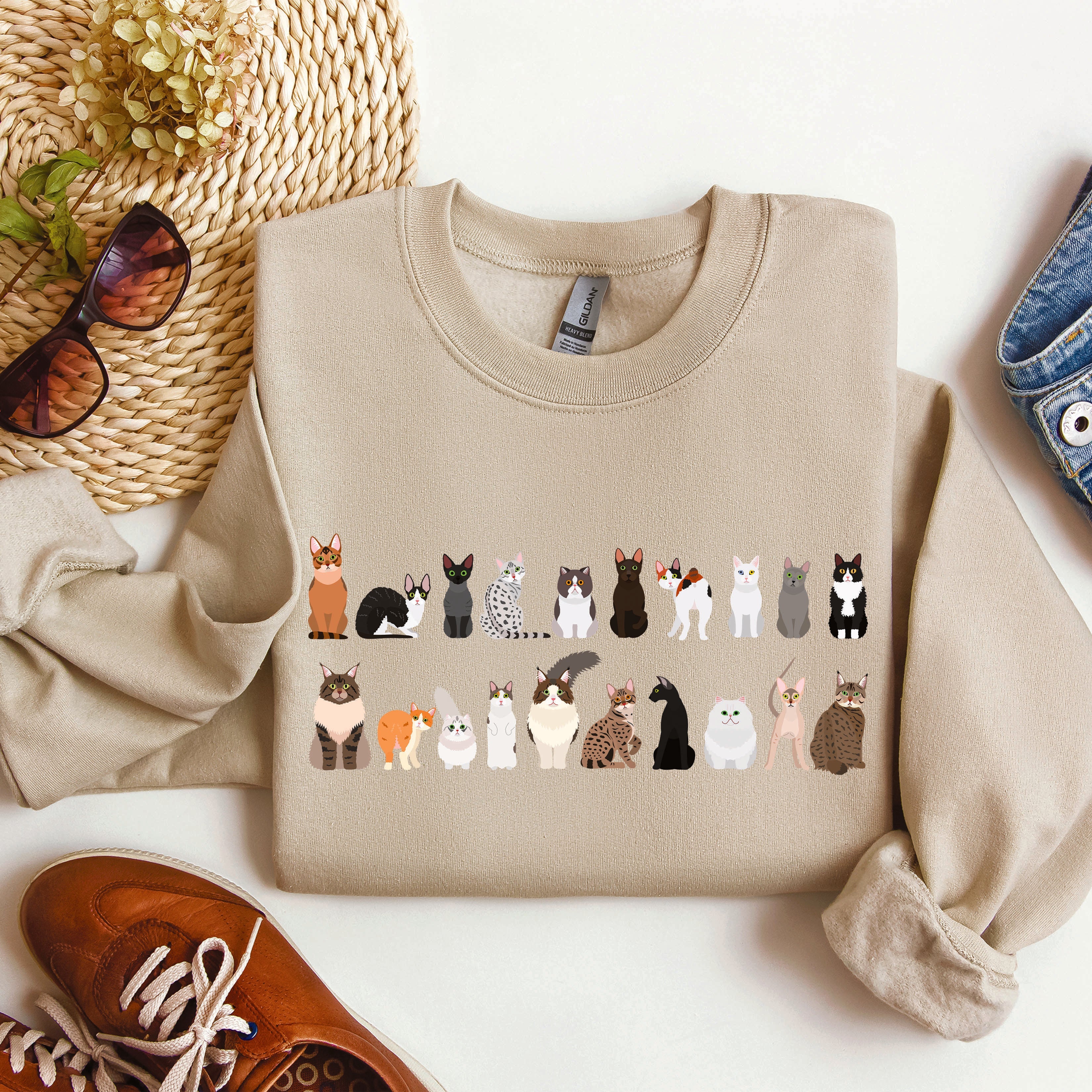 Cat Breeds Animal Lover Premium Fleece Lined Cozy Graphic Sweatshirt