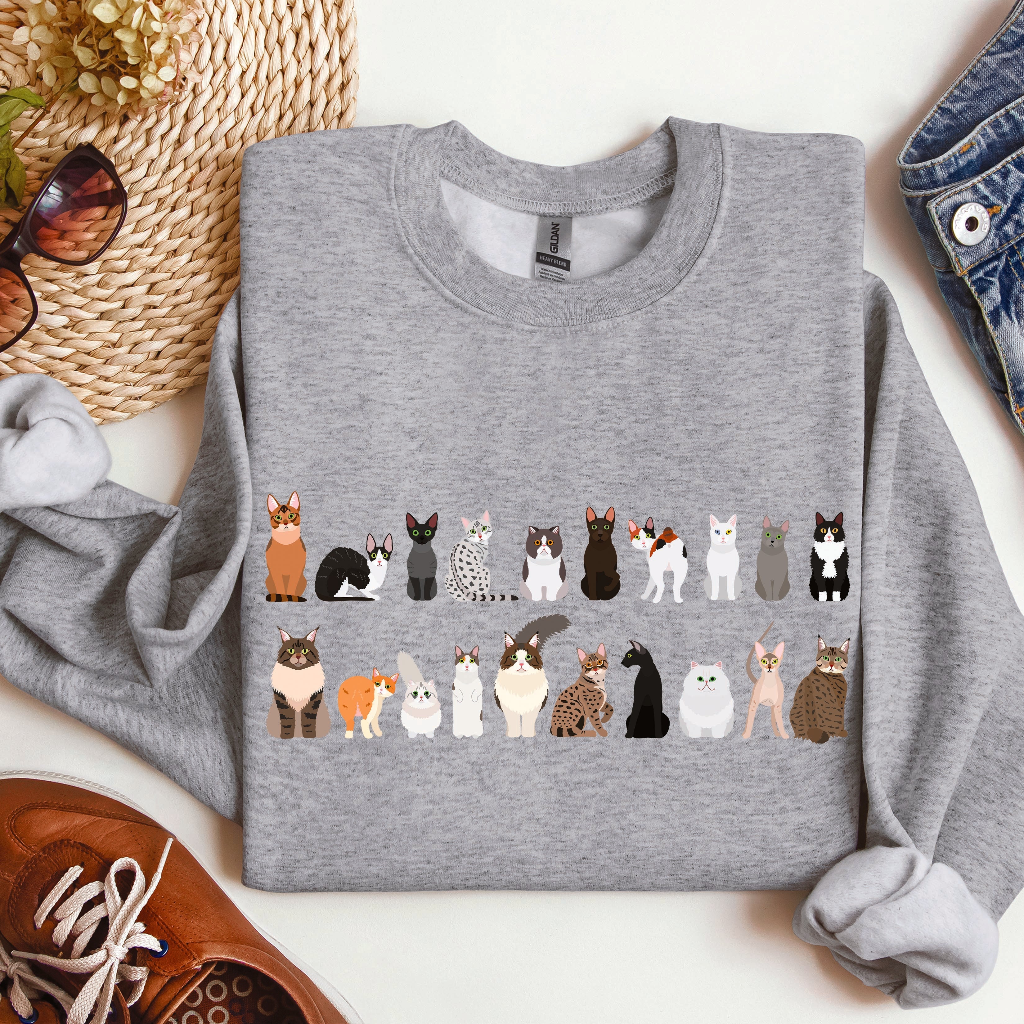 Cat Breeds Animal Lover Premium Fleece Lined Cozy Graphic Sweatshirt