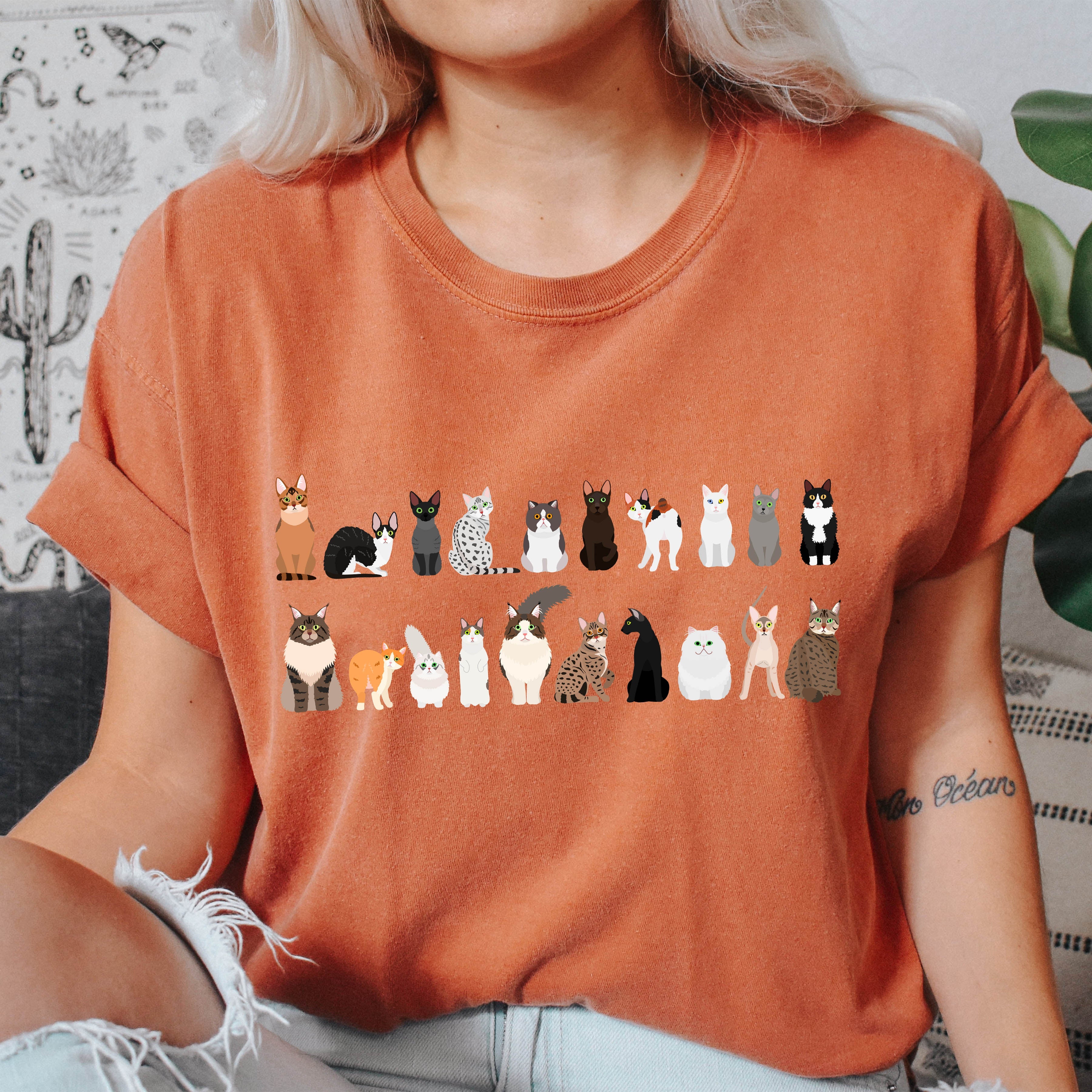 Cat Lovers Farm Animal Illustration Breeds And Cat Portraits Art Comfort Colors Tee