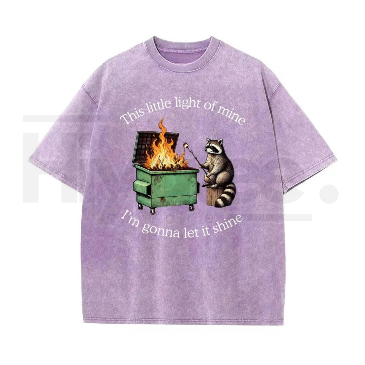 Raccoon “Let It Shine” Vintage Washed T-Shirt – Oversized Batik Cotton Inspirational Graphic Tee